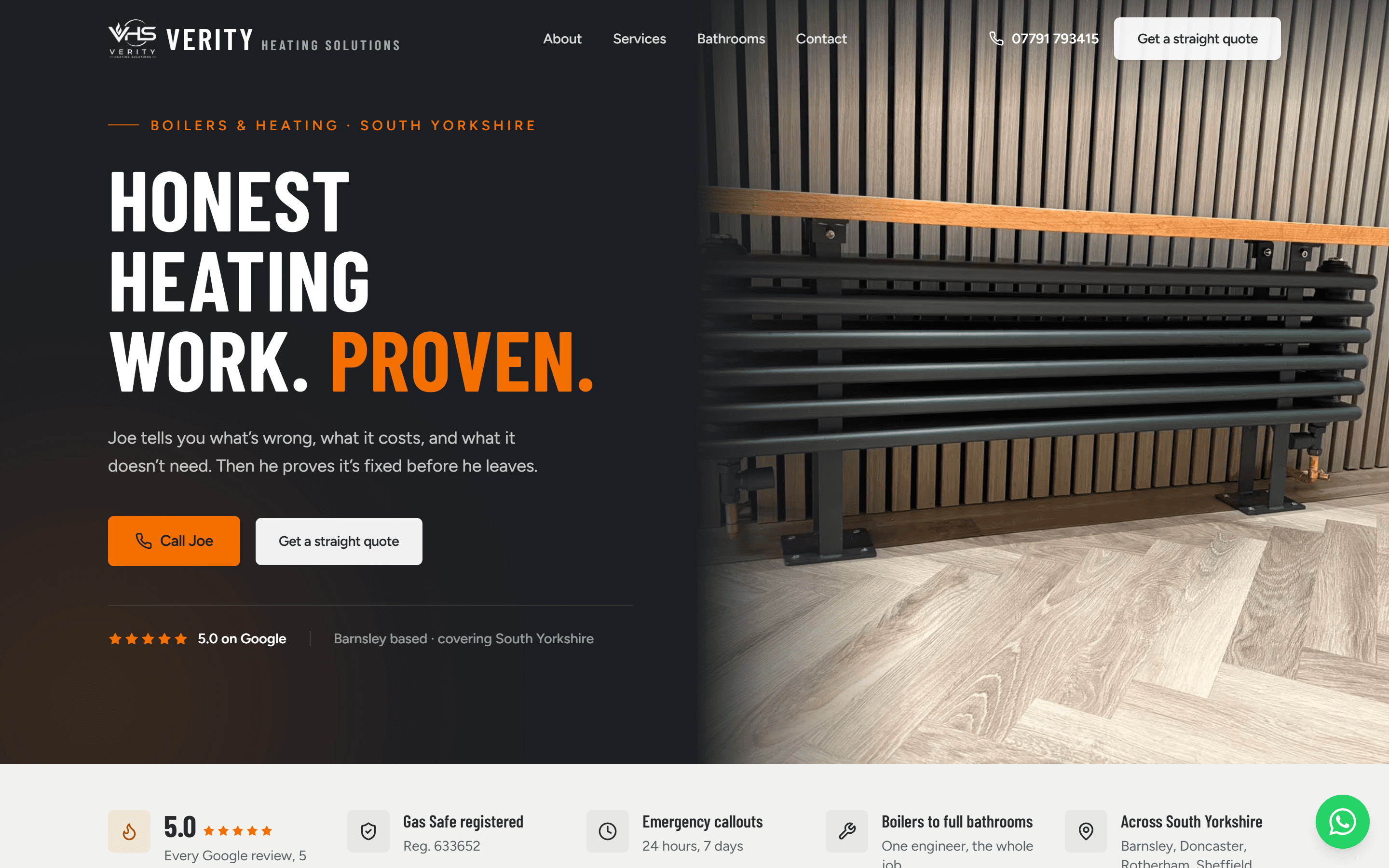 Verity Heating Solutions, desktop view