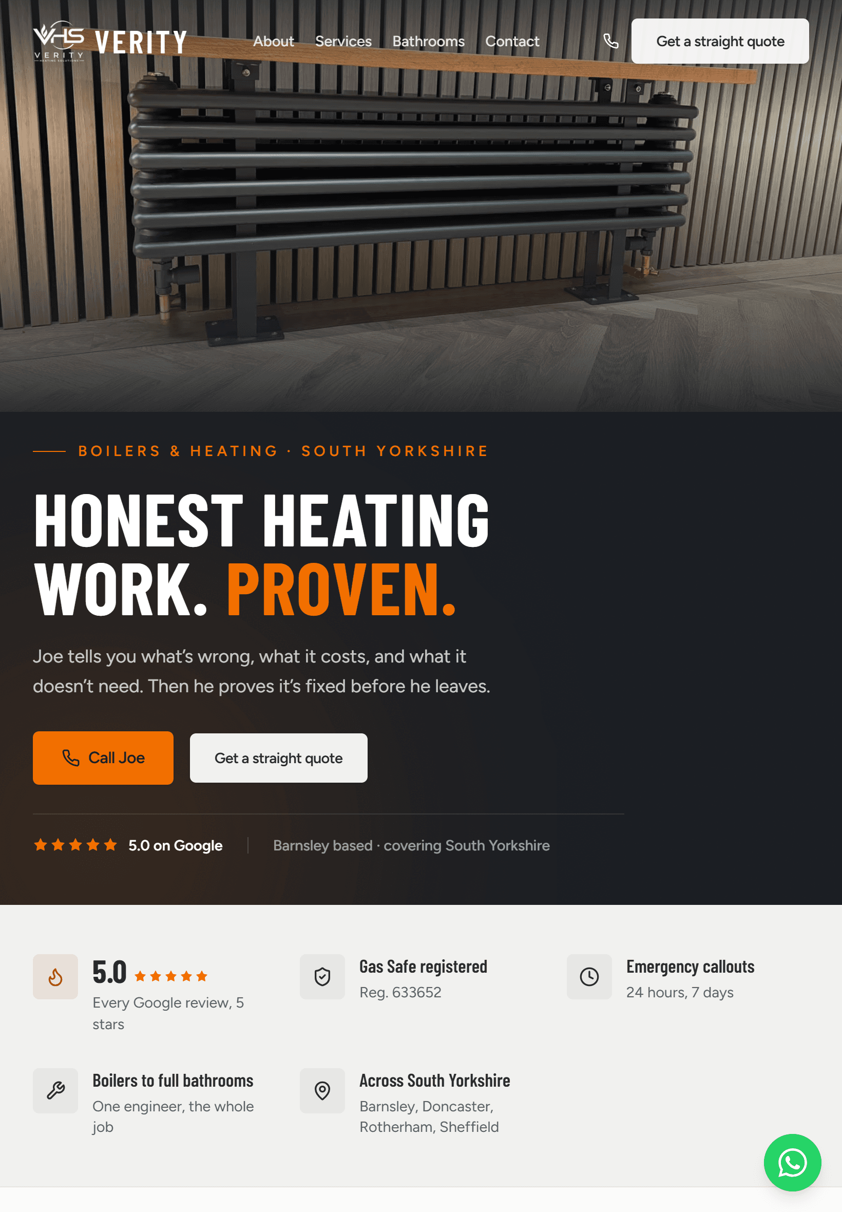 Verity Heating Solutions, tablet view