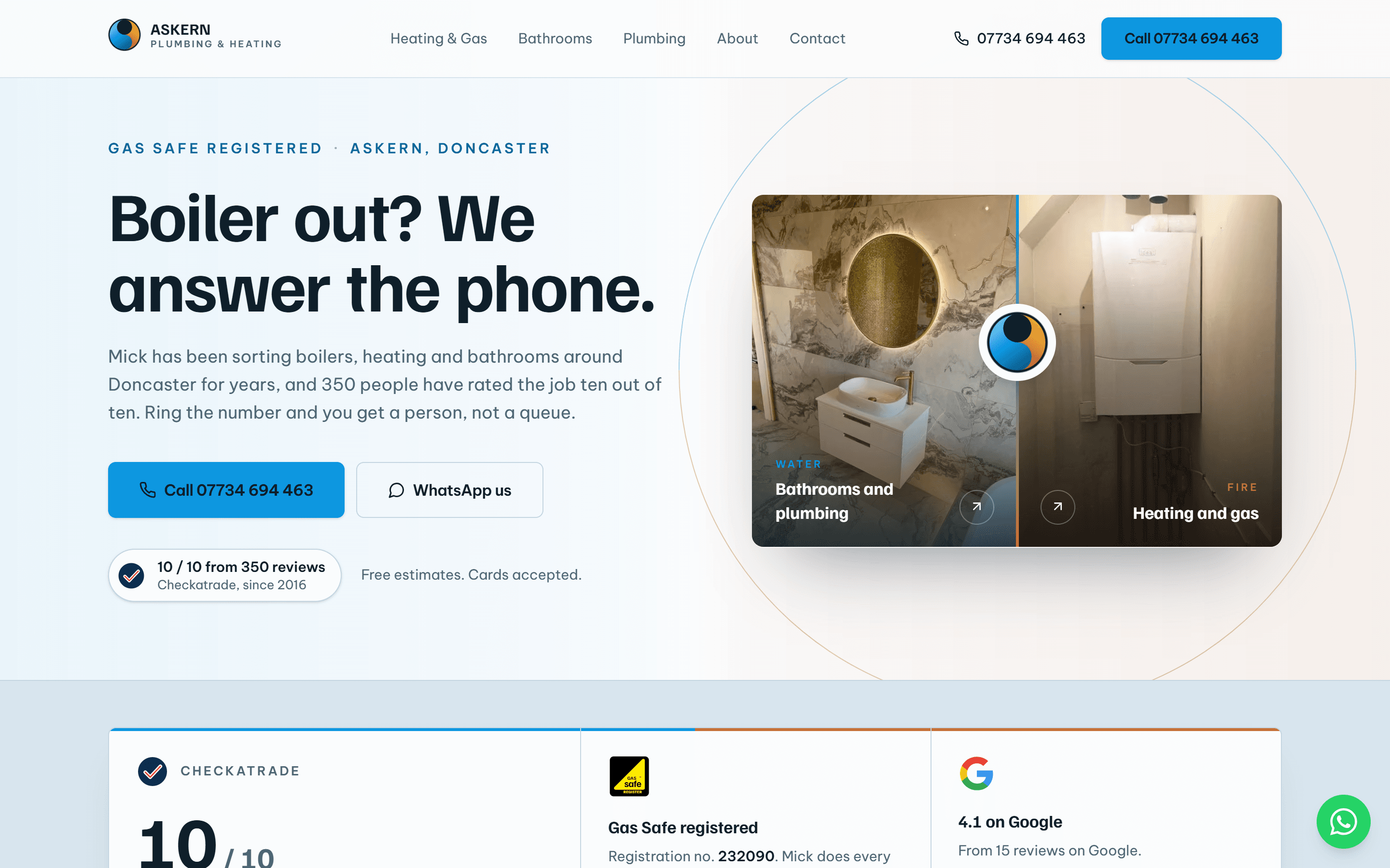 Askern Plumbing & Heating, desktop view
