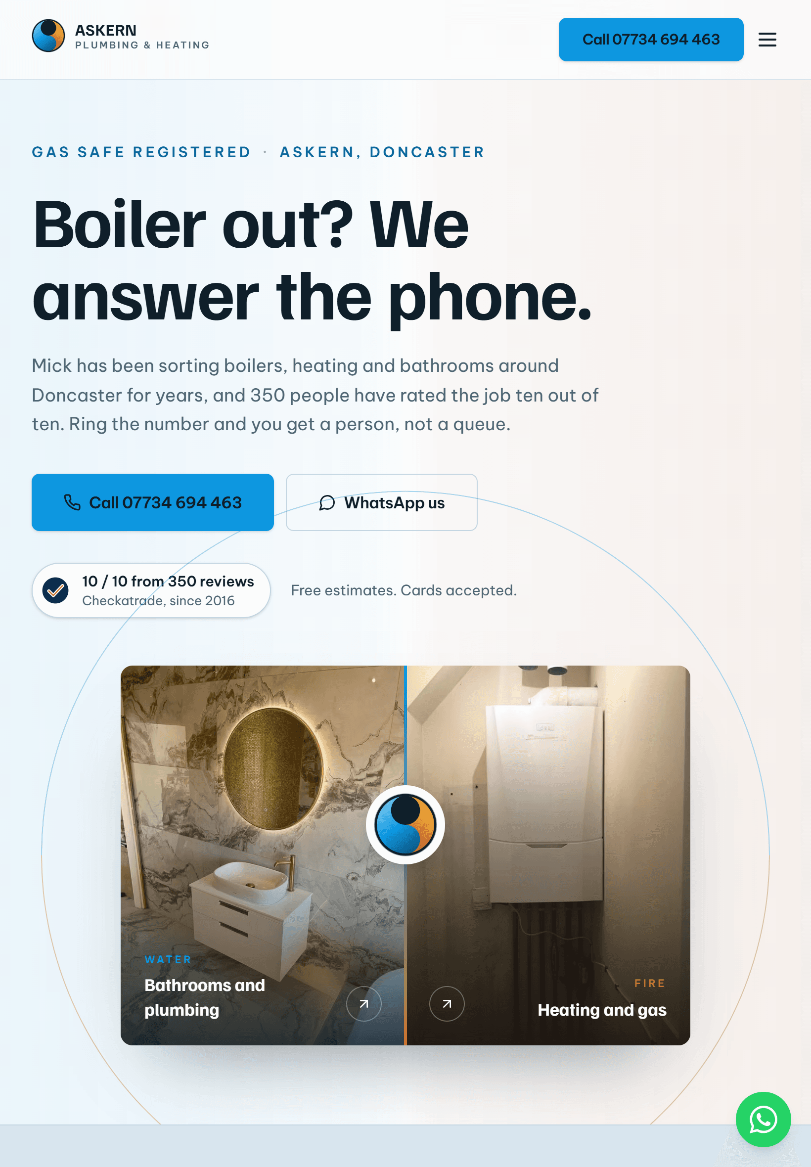 Askern Plumbing & Heating, tablet view