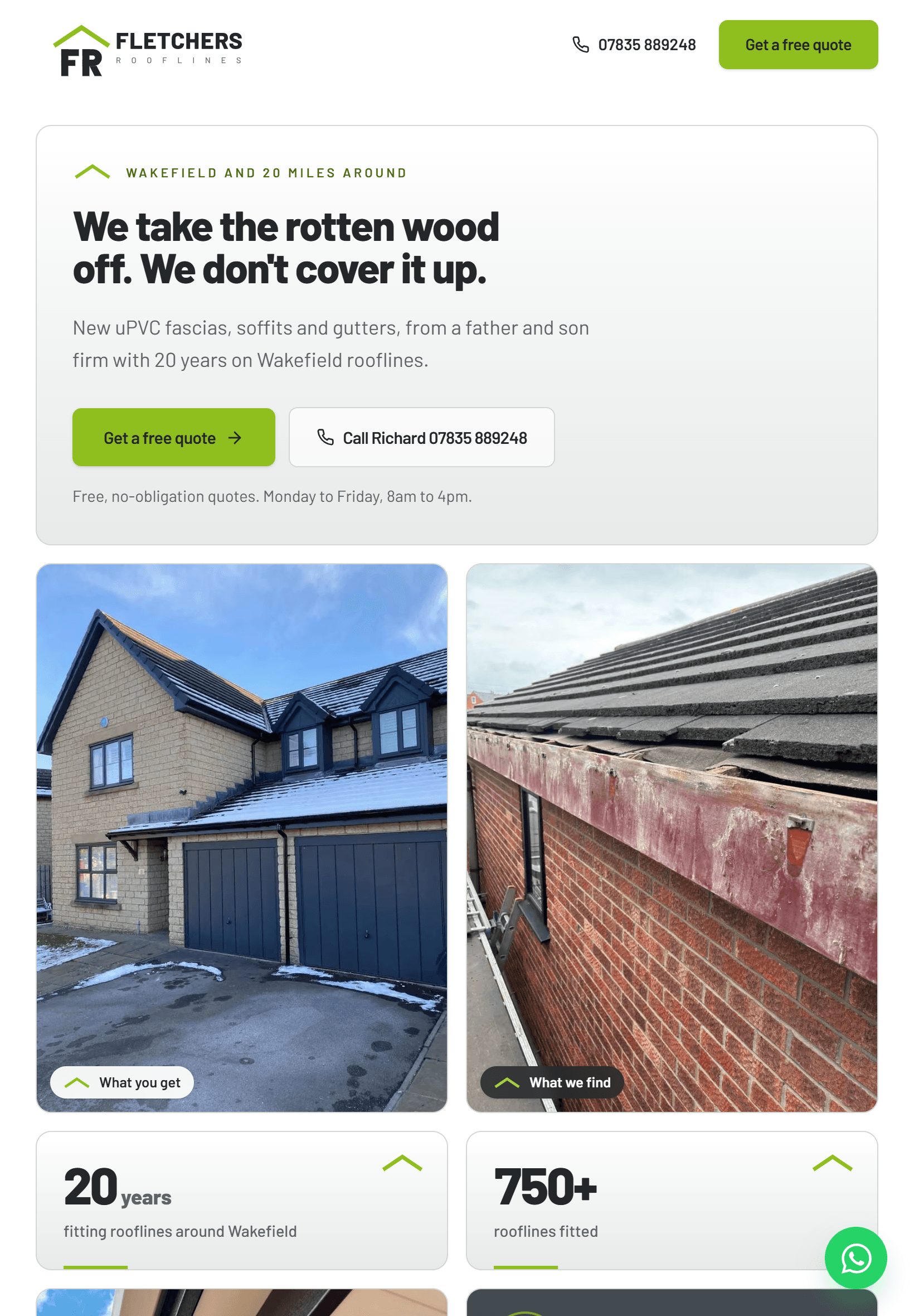 Fletchers Rooflines, tablet view