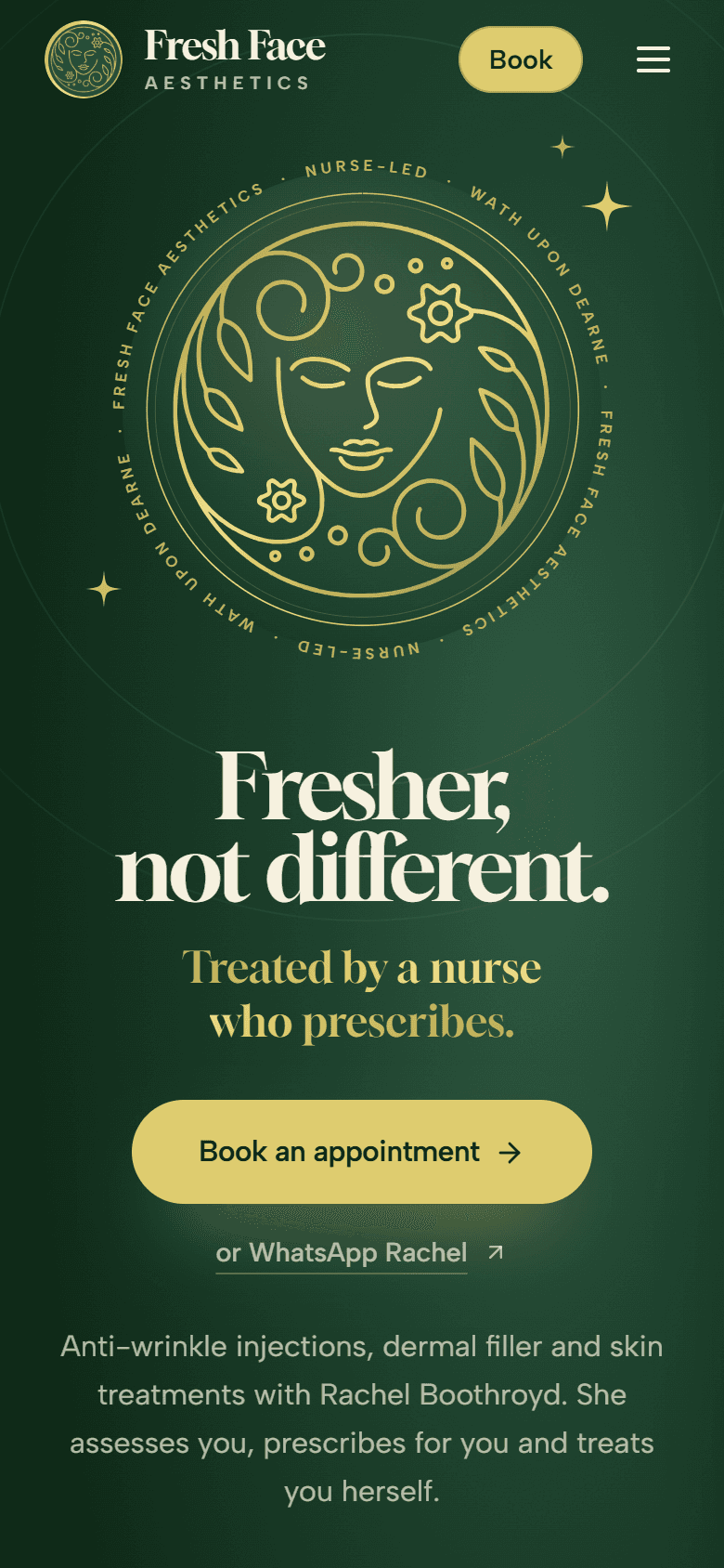 Fresh Face Aesthetics, mobile view