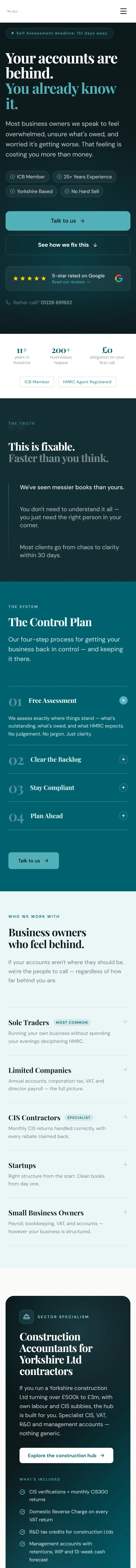 Dearne Accountancy website on a phone, home page