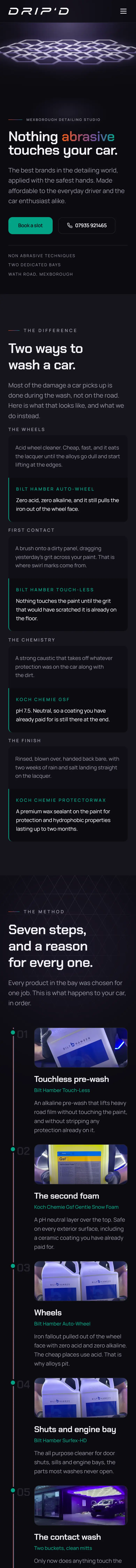DRIP'D website on a phone, home page