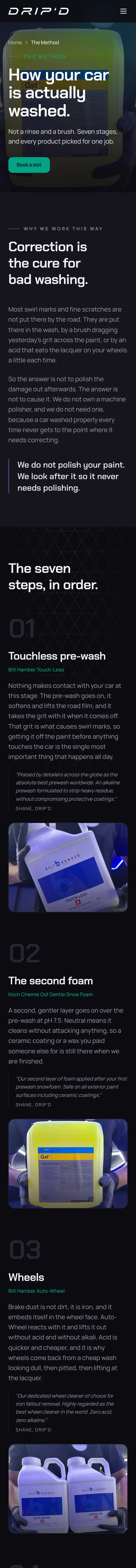 DRIP'D website on a phone, the method page