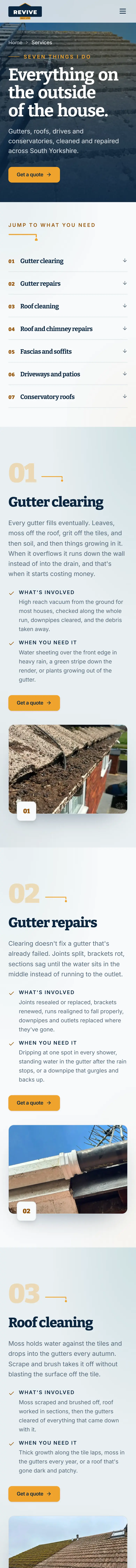 Revive DGC website on a phone, services page