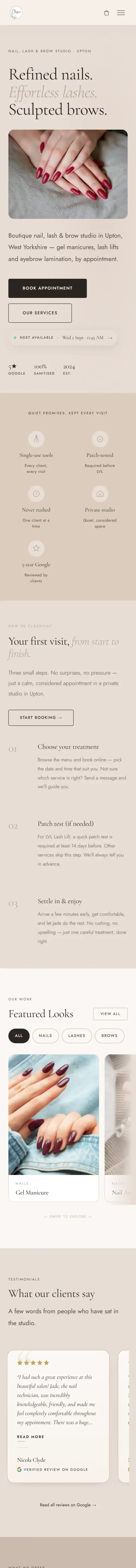 Classica Beauty website on a phone