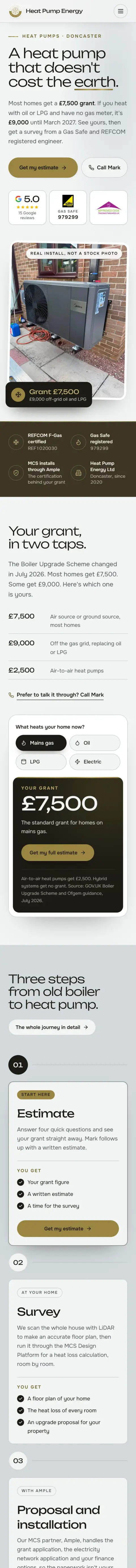 Heat Pump Energy website on a phone